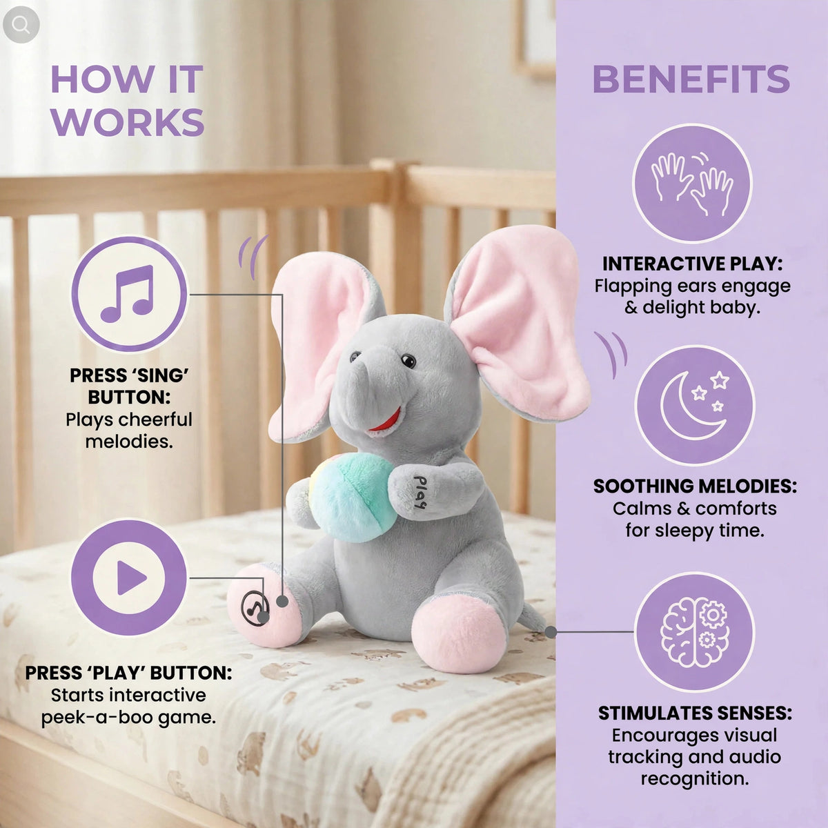 How the interactive elephant plush works and its benefits